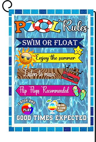 Pool-Regeln Schilder Sommer Garten Flagge doppelseitig Schwimmen oder schwimmen Sackleinen Hofflagge saisonale Outdoor Bauernhaus rustikale Hof Heimdekoration 31,5 x 45,7 cm