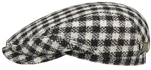 Stetson Harris Tweed Twotone Check Flatcap Herren Made in Germany Herbst Winter schwarz-weiß 56 cm