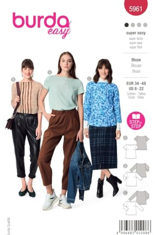 burda style Schnittmuster, 5961, Blusen selber nähen [Damen, Gr. 34 - 48] Level 1 für Anfänger, mehrfarbig