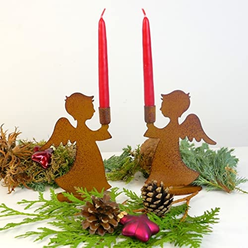 Kerzenständer Set 2er mit Rost Engel mit zum Stellen als Weihnachtsdeko 13cm hoch