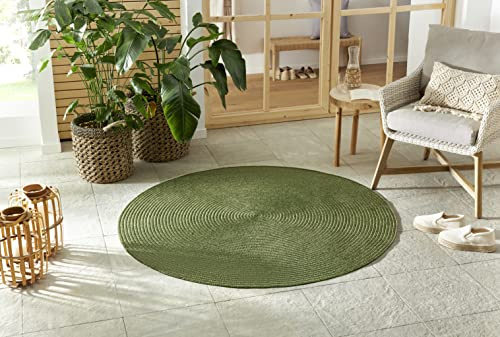 Northrugs Trenzado In- & Outdoor Teppich Rund Wetterfest – Pflegeleicht Handmade-Look für Innen und Außen Gewebter Outdoorteppich Läufer für Balkon, Terrasse, Wohnzimmer, Garten – Grün, ø 200