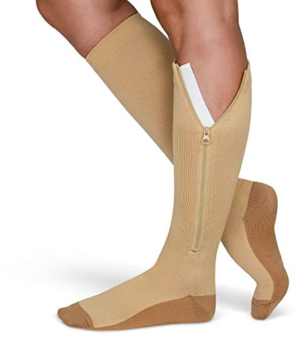 TheraMagic™ Kompressionsstrümpfe mit Reißverschluss für Damen und Herren, 20–30 mmHg, geschlossener Zehenbereich, abgestufter Kupfer, Reißverschluss