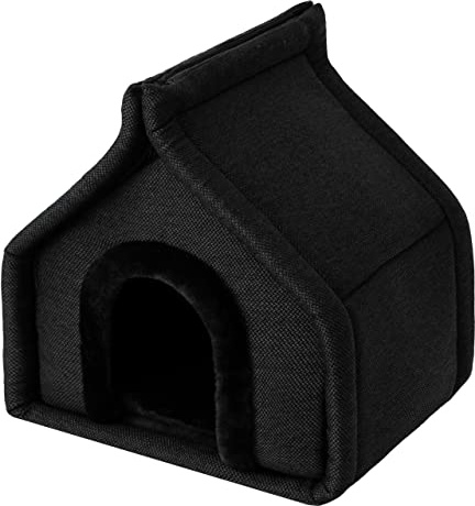 DOGGY Hundehöhle Hundebett Katzenbett Hundehütte Haustierbett Hundehaus Hundeliegen Hundesofa Katzenhaus Hütte Höhle Schlafplatz, L: 60 x 50 cm, Schwarz