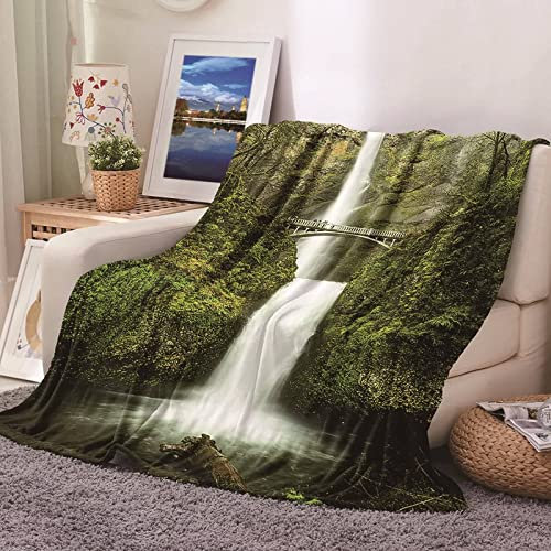 Blanket Decke, Wohndecke Kuscheldecke Flanell Grün Wasserfallbrücke des Waldes Flanelldecke 160x200CM Weich Warm Sofa Bett Geschenk