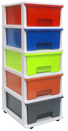 ABBAware Schubladenbox, Schubladen-Container auf Rädern, 5 große 17 Liter Schubladen, der Umwelt zuliebe aus recyclebarem PP Kunststoff, in schönen Farbvarianten, Rollcontainer, Organizer, Stapelboxen