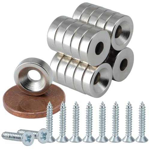 [10 Stück] Neodym Magnet mit Bohrung und Senkung 10x3mm - 1,5KG Stark Scheibe - Magnetscheibe mit Loch - Ring Magnete Mit M3 Senkkopfschrauben - Senkloch zum anschrauben