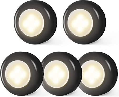 Dream Master Tap Light Push Lights Mini Night Touch Light LED Puck Lights Under Cabinet Lighting Battery Operated Powered DIY Stick On Lights Wireless Closet Counter Kitchen Black Warm Light 5 Pack
