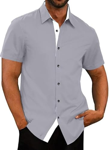 Meilicloth Hemd Herren Kurzarm Sommer Businesshemd Kurzarm Freizeithemd Herrenhemden Casual Regular Fit Bügelfrei Oberteile Männer Modern Freizeit Hemden Shirt Herren Slim Fit A Grau XXL