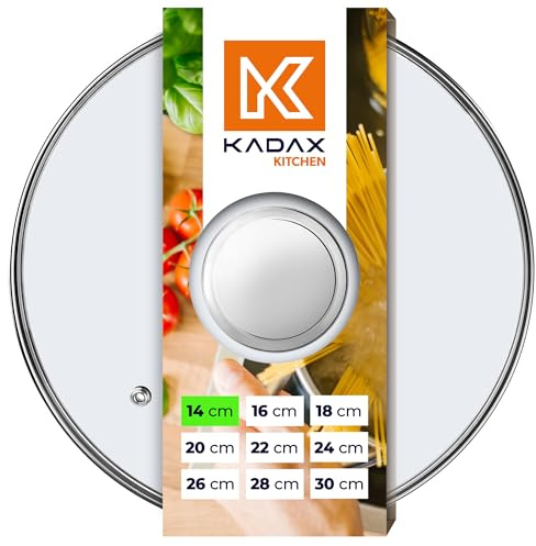 KADAX Glasdeckel, Topfdeckel Ø14 cm mit Silbergriff, hitzebeständig, mit Dampfloch, Universaldeckel für Töpfe & Pfannen, klare Sicht, dicht schließend