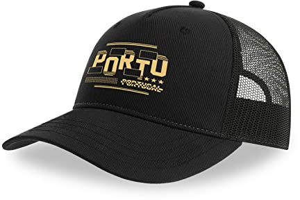 Maikomanija Porto Portugal Baumwolle Trucker Cap Curved Visor Netback Hat Atmungsaktives Mesh Sport Top, Schwarz , One size