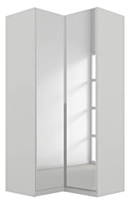 Rauch Möbel Alabama - Armario esquinero Gris con Espejo, 2 Puertas, Incluye Accesorios básicos, 1 Barra para Colgar, 7 estantes, 100 x 229 x 102 cm