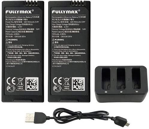 Lot de 2 batteries au lithium 3,8 V 1 100 mAh pour batteries de drone de rechange pour quatre rotors DJI Tello RC, avec chargeur trois en un