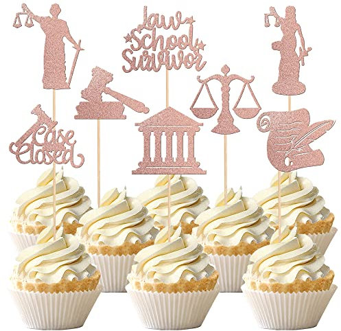 24 Stück Cupcake-Topper für Anwälte 2023 Abschluss-Thema Glitzer Law School Survivor Cupcake Picks Klasse 2023 Congrats Kuchendekorationen für 2023 Abschlussfeier Thema Party Supplies Roségold