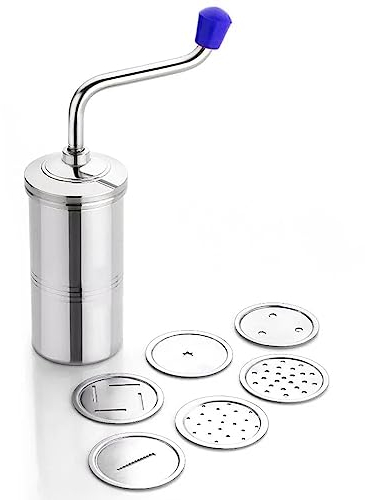 Pasta Maker Sancha/Machine Premium Quality, Easy Pasta Noodles Spaghetti Maker, Snacks & Namkeen Maker with 6 Different Sieves Jali/Disc Plates (Stainless Steel)
