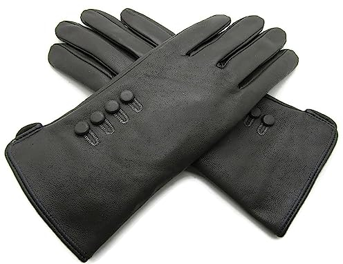 TheGloveHut Damen Echtes Weiches Leder Handschuhe Vollständig Gefüttert Geschenk Verpackt (Grau, Groß 7.5 )