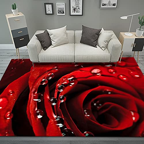 DUGYGA In und Outdoorteppich 3D Rose Flower,in Handarbeit hergestellt Teppich für den Innen und Außenbereich, Terrasse, Garten, Wohnzimmer oder Küche60X100CM(23X52inch)