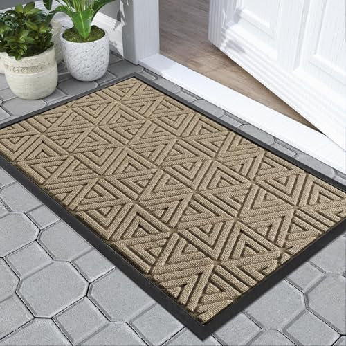 Yimobra Door Mat Outdoor Entrance, Heavy Duty Durable Front Welcome matt for Outside Home Entry, Doormat for Back Patio Floor Porch Garage Office, Low Profile, 92 x 61 cm, Khaki