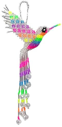 Mia Jewel Shop - Kolibri-Dekofigur zum Aufhängen, Vogelfiguren, Heimdekoration, Ornament tschechische Glas-Rocailles, dekorative hängende Ornamente, handgefertigte Dekoration (Silber/Neon-Multi)
