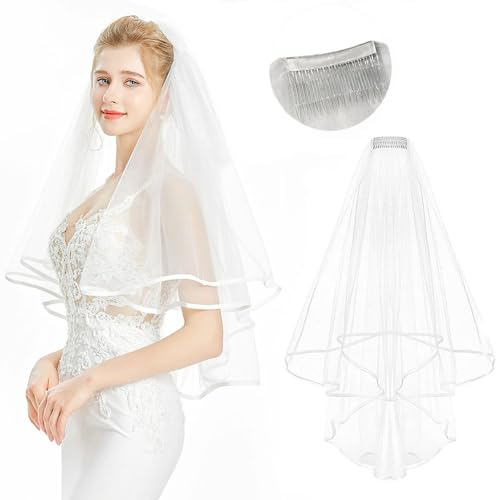 YOFASEN Brautschleier - Hochzeit Brautschleier mit Kamm Hochzeit Kurzer Schleier Brautschleier Tüll Elegante Brautschleier Hochzeit Zubehör für Hochzeit Kostümpartys Rollenspiele Fotografie