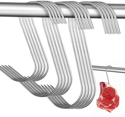 15 ganci per carne in acciaio inox, 3 diverse dimensioni, a forma di S, per appendere costolette di manzo e pollo, diametro 3 mm, attrezzatura da macelleria