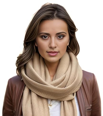LA FERANI Damen Kaschmir Schal dünn Herbst Winter 185x65 Kaschmirschal beige Halstuch formell stilvoll elegant Wollschal Wolle Uni Farbe Damenschal (Beige)