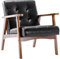Matomn Sessel Wohnzimmer Retro Sessel Polsterstuhl Loungesessel mit Armlehnen Retro Holzsessel mittelalterlicher Holzrahmen Design Stuhl aus PU Leder für Schlafzimmer Empfangsraum Café Schwarz