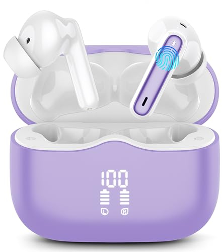 xinwld Bluetooth Kopfhörer, Kopfhörer Kabellos Bluetooth 5.3 In Ear Kopfhörer mit 4 ENC Noise Cancelling Mic, Kabellose Kopfhörer Tiefer Bass Wireless Earbuds 40Std, IP7 Wasserdicht Ohrhörer, Violett