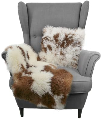 Hollert Lammfell Tibet Braun/Weiß weich und flauschig echtes Tibet Lammfell Größe 90-100