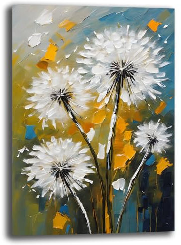 printerland Quadro Moderno Soggiorno FIORI Tarassaco Bianchi Astratto Quadri moderni da Parete XXL grande Stampa su tela Canvas Decorazione Murale muro Arredo Camera da letto Cucina (4, 30x40 cm)