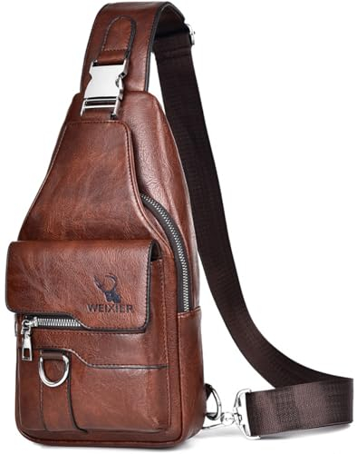 Hjkiopc Bolsos de hombro para hombre,Bolsa de Pecho Mochila con Honda para Hombre,Casual Sling Bag Mochila Hombro Bolsas Impermeable Crossbody de Viaje Trabajo(Marrón Oscuro)