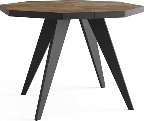 WFL GROUP Moderner Runder Ausziehbarer Esstisch Diamond mit Schwarz Holzbeinen – Erweiterbar bis 200 cm, ideal für 4 bis 8 Personen - Loft-Stil Tisch für Esszimmer oder Küche - Arvadonna Chestnut