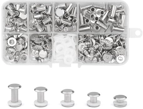 MABAHON 100 Sets Chicago Screw Posts,M5*4/6/8/10/12mm Rivet Chicago Binding Screws, Screws Rivets for Leather,Metal Rivet Replacement Repair for Luggage, Purse,Book,Bags,Dog Lead,Craft(Silver)