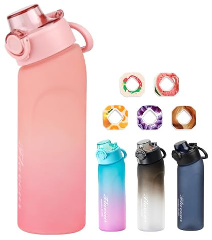 Metyniete Air Flasche | 720ML Trinkflasche BPA-frei Tritan Mit 5 Geschmack Pods Wasserflasche (pink+ 5 flavour pods)