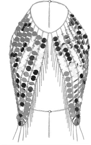 Pailletten Crop Top Körperkette Damen Bikini Pailletten Kette Neckholder Lange Brustkette Tank Top Glitzer Weste Clubwear BH Kette Sexy Körperschmuck für Nachtclub,Festival,Party,Bauchtanz