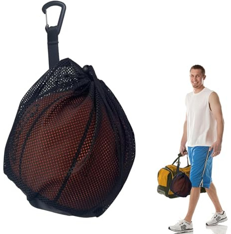 Quixotical Single Ball Bag with Zipper Pocket, Portable Ball Net for 1 Basketball, Football, Volleyball, Soccer, Backpack Ball Holder for Sports Carrying