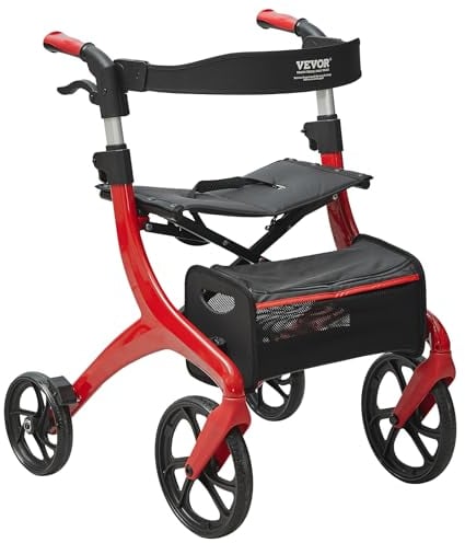 VEVOR Andador con Ruedas Plegable para Personas Mayores y Adultos, Andador con Ruedas de Aluminio Liviano con Asiento y Mango Ajustable, Andador de 4 Ruedas con Bolsa de Almacenamiento Espaciosa