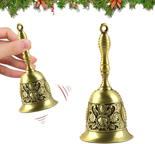 Campana de Mano, yisight Campanilla, Campanillas de Metall, Campana de Mano Navideñas, Recepción Cena Servicio De Hotel Decora Hogar Campana de Navidad (Bronce)