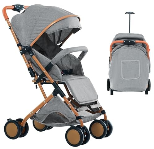 MLYIQI Kinderwagen Canne, kompakter Kinderwagen 0-4 Jahre, leicht und handlich, klappbar mit einer Hand, verstellbare Rückenlehne, 5-Punkt-Gurt, leichter Kinderwagen mit Baldachin und Moskitonetz