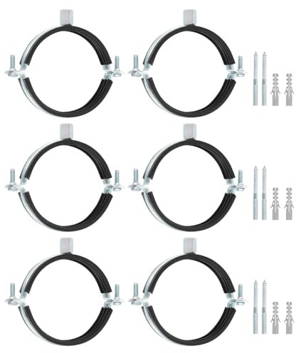 Sourcing Map 6 Pcs Adjustable Bracket Clamp, 3-1/2(89mm) Wall Ceiling Mount Split Ring Hanger Galvanized Iron Strap Support With Screw & Expansion Tube for Pipe Tube