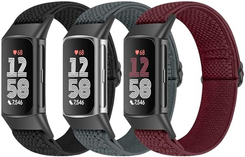 Bcuckood 3 Stück Elastisches Armband Kompatibel mit Fitbit Charge 6/Charge 5 für Damen Herren, Verstellbares Nylon Sportschlaufe atmungsaktives Ersatzarmband