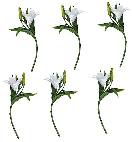6 Stück Künstliche Lilien in Realistischer Haptik, Weiße Pvc Blüten