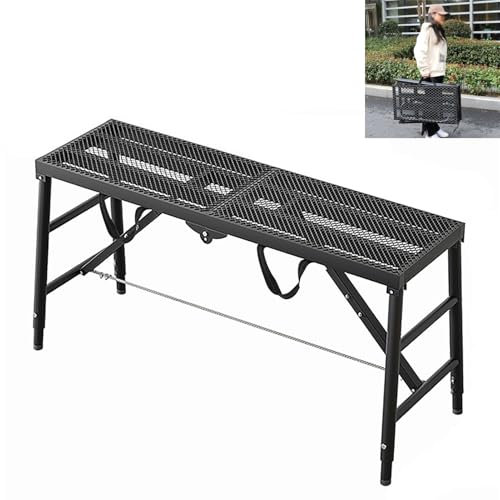 Scaffolding Folding Portable Scaffold Step Ladder, Metal Non Slip Net Plank Scaffolding Equipment, Adjustable Work Platform Ladder for Paint Walls(L180xW40xH151cm(71x15.8x59.4))