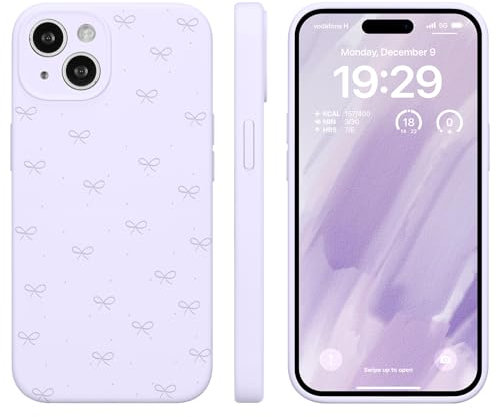 ZCDAYE Case for iPhone 13 Silicone Phone Case, Cute Bow Print Solid Women Shell Durable Protective Case Soft Skin Friendly Phone Cover for iPhone 13 (6.1 inches),Purple