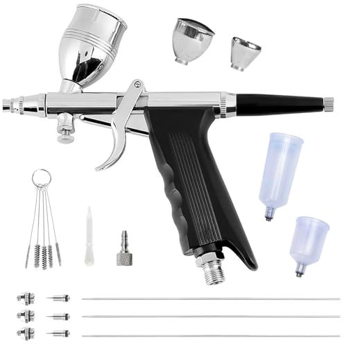 Air Brush Airbrush Kit,Gravity Feed Dual Action Spray Gun with 0.3mm/0.5mm/0.8mm Nozzles,Air Brush Painting Set with 5 Paint Cup Airbrush Spray Tool Set for Cake Painting Nails Makeup