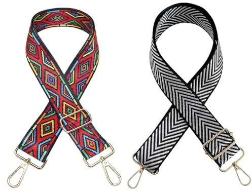 2 Stück verstellbare Schultergurte, Breiter Taschengurt im Ethno-Stil, 3,8cm Verstellbarer Schultergurt Taschengurt Bunter, Damen Zubehör Tragegurt für Schultertasche Tragetaschen und Handtaschen