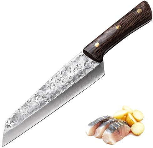 Fubinaty Chef's Knife 7 Inch Professional Kiritsuke Knife Handmade Forged Cooking Knife High Carbon Steel Full Tang Kitchen Slicing Knife with Wooden Handle