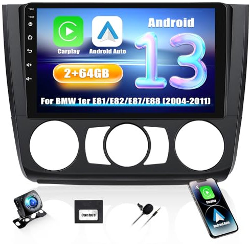 [2+64G] SIXWIN Android 13 Radio Coche para BMW 1 Series E81 E82 E87 E88 2004-2012 con CarPlay&Android Auto,9 Pulgadas Pantalla Táctil con Bluetooth/WiFi/GPS/FM/RDS/USB con Cámara Trasera