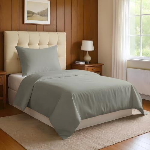 Pizuna Bettwäsche 160x210 + 65x100 Silber 800 Fadenzahl | 100% Langstaple Baumwolle Bettbezug und Kissenbezug, Mako Satin 2-Teilig Bettwäscheset 160x210 + 65x100 Silber Mako Satin