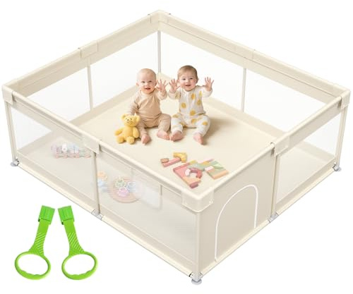 Mloong Large Baby Playpen for Toddler - 69×59in Babies Play Pen Playard Active Center Beige