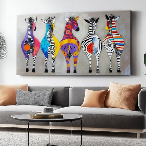 Generisch Bild auf Leinwand 100 x 60 cm, Wohnzimmer Schlafzimmer Leinwand Abstrakt Tier Zebra Kunstdruck, Modernes Wandbild Kunstdruck Poster Druck (rahmenlos) Farbe